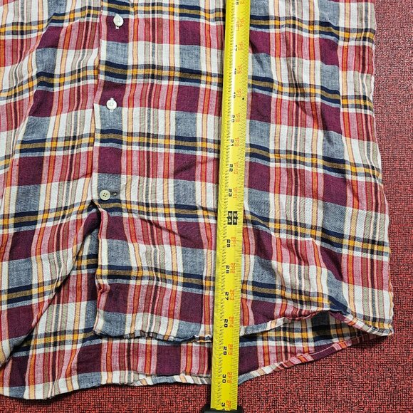 Barbour Tailored Fit Linen Shirt XL Red Plaid Preppy Coastal Lightweight Resort - Picture 8 of 11
